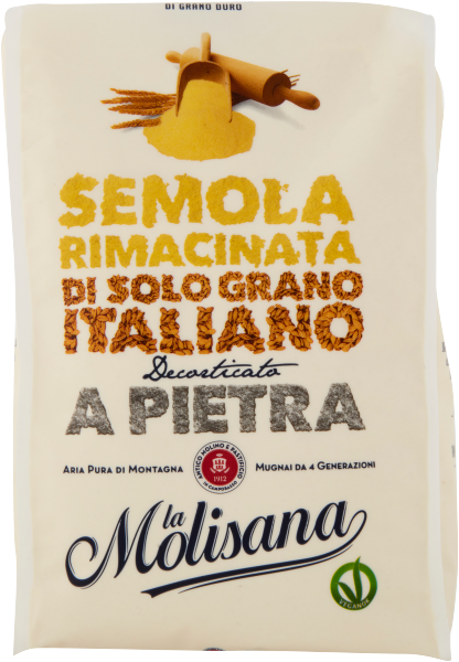 Molisana Semola Rimacinata 1.000g, hergestellt aus 100% italienischem Hartweizen, ideal für Pizza, Brot und Gebäck.