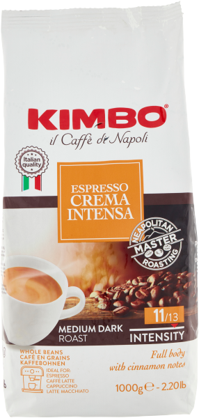 1-kg-Packung Kimbo Espresso Napoletano, ganze Bohnen. Italienischer Kaffee mit intensiver Röstung für Siebträgermaschinen, Vollautomaten und Espressokocher.